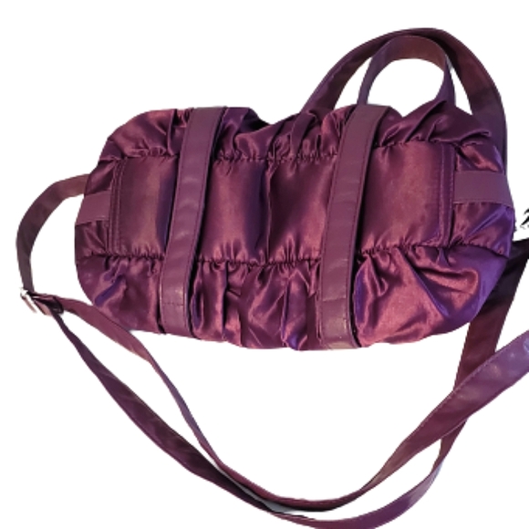 Tally Weijl Ruched Purple Satin and Faux Leather Shoulder Bag - Picture 5 of 12